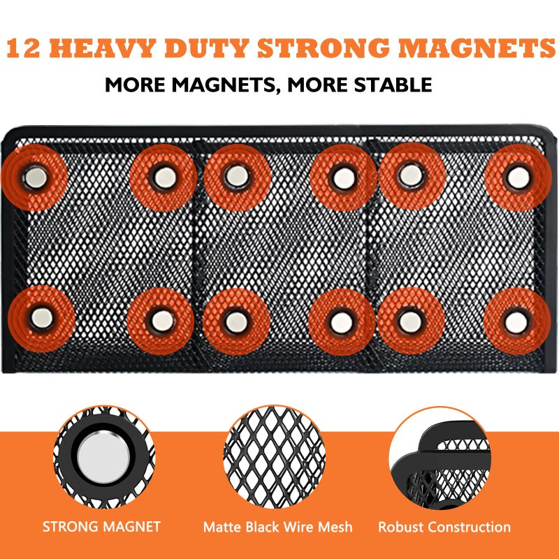 Ameceres Magnetic Pencil Holder - Extra Strong Magnets Mesh Marker Holder Perfect for Whiteboard, Refrigerator and Locker Accessories (3 Baskets, 1 Pack Black) - Image 2